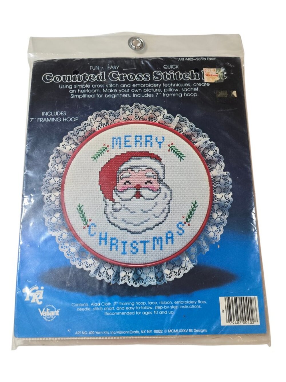 Vintage 1985 Santa Counted Cross Stitch Kit Woolworth Valiant Crafts 7"